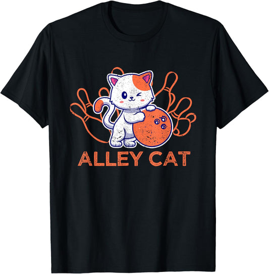 Alley Cat Bowling Team Humor Funny Bowler Cats Vintage T-Shirt