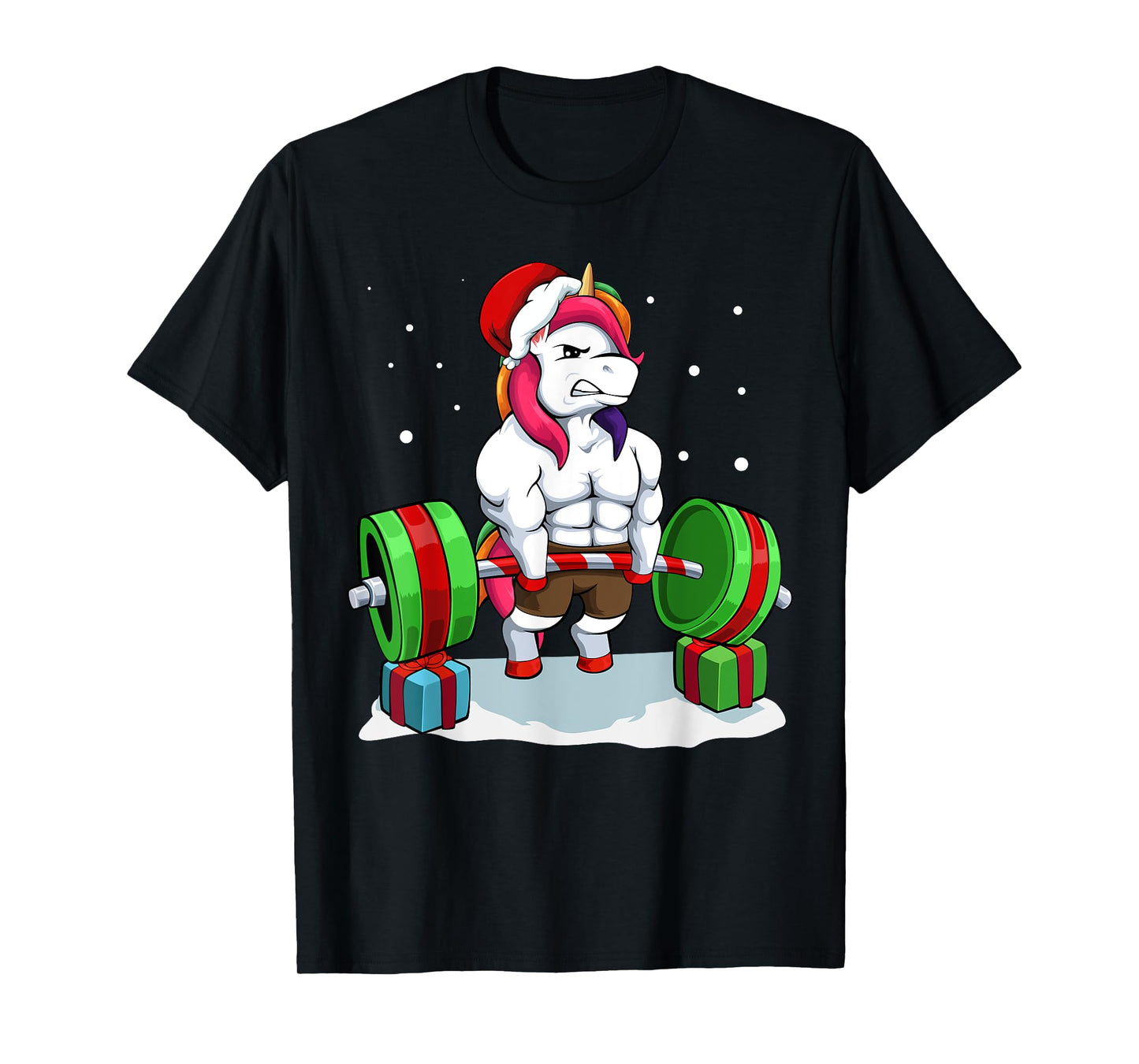 Unicorn Lifting Weights Christmas Pj Deadlift Gym Workout T-Shirt