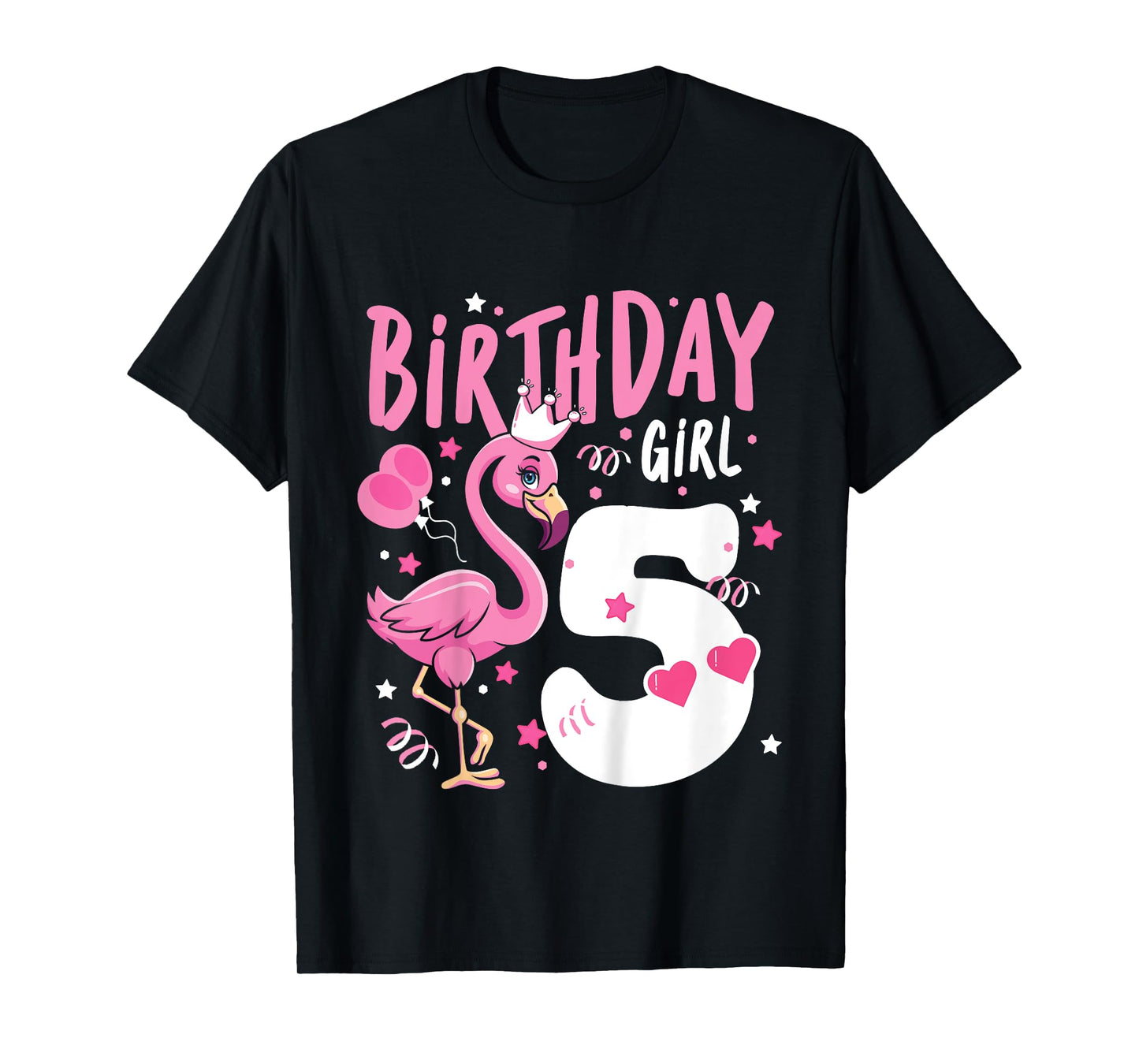 Kids 5th Birthday Gift Flamingo Fan 5 Year Old Girls 5th Bday T-Shirt