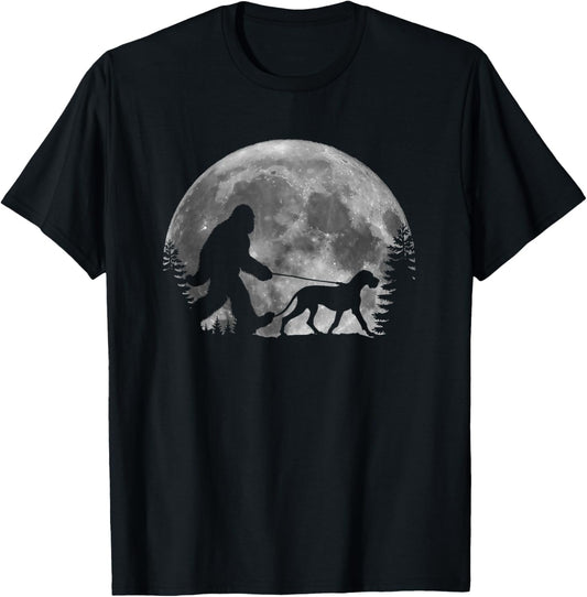 Bigfoot Walking a Dog Funny Great Dane Lovers Moon Halloween T-Shirt