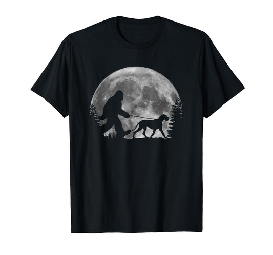 Bigfoot Walking a Dog Funny Great Dane Lovers Moon Halloween Men Women Kids T-Shirt