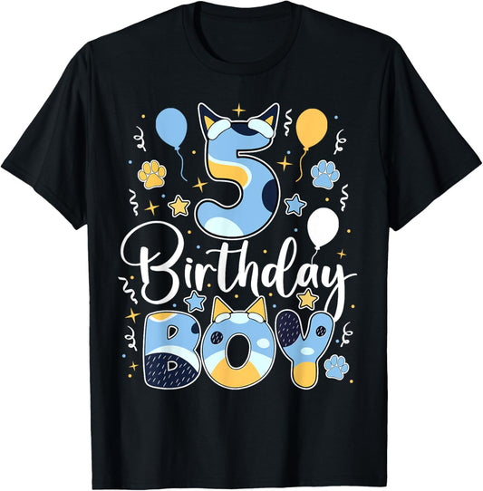 Birthday Boy 5 Present Blue Dog Lovers 5th Birthday Toddlers T-Shirt