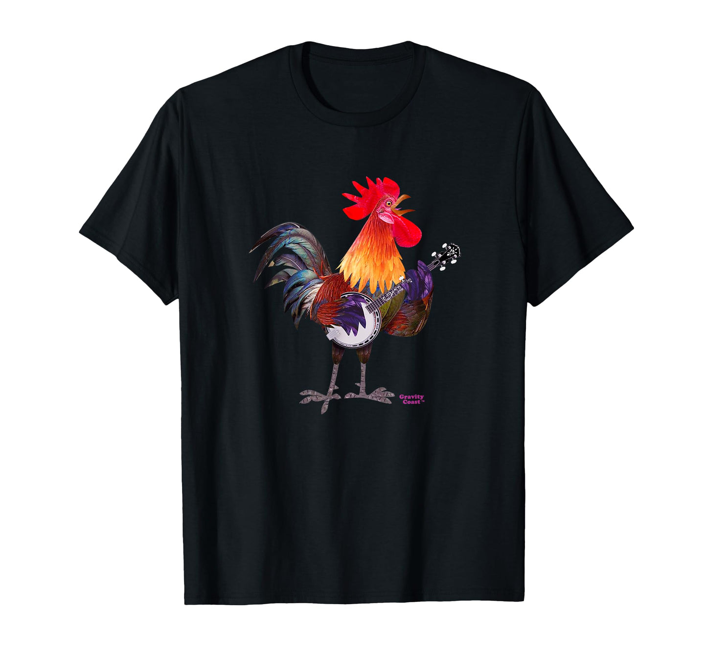 Rooster Playing Banjo on Fleck For Bluegrass Fans Musicians T-Shirt