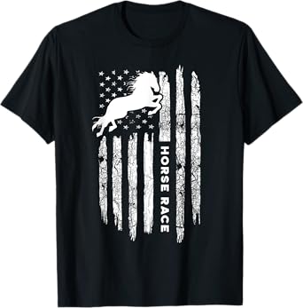 American Flag Horse Race Apparel - Vintage Horse Racing T-Shirt