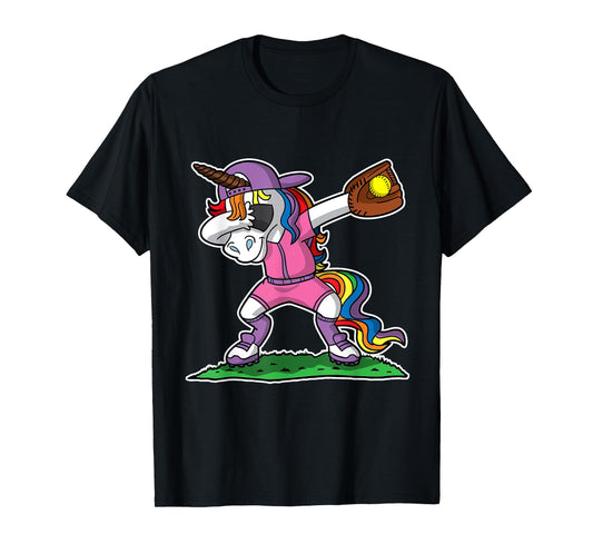 Dabbing Unicorn Softball Girls Women Kids Youth Toddler Teen T-Shirt