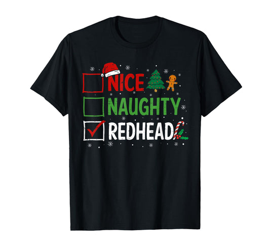 Naughty Nice Redhead Christmas Pajamas Santa Claus Xmas T-Shirt