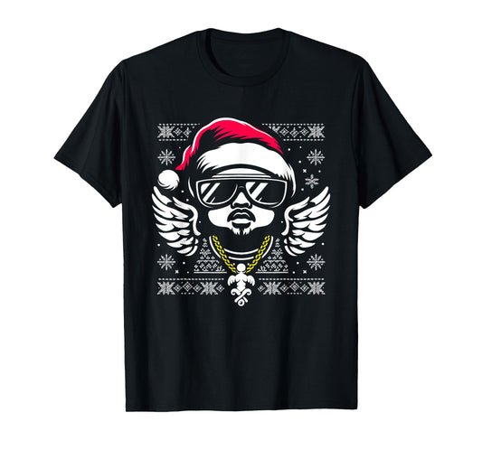 Rapper Santa Hat - Vintage Hip Hop Xmas Ugly Christmas T-Shirt