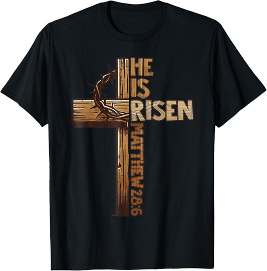 Easter Cross He Is Risen Jesus Christian Men Women Kid Youth T-Shirt