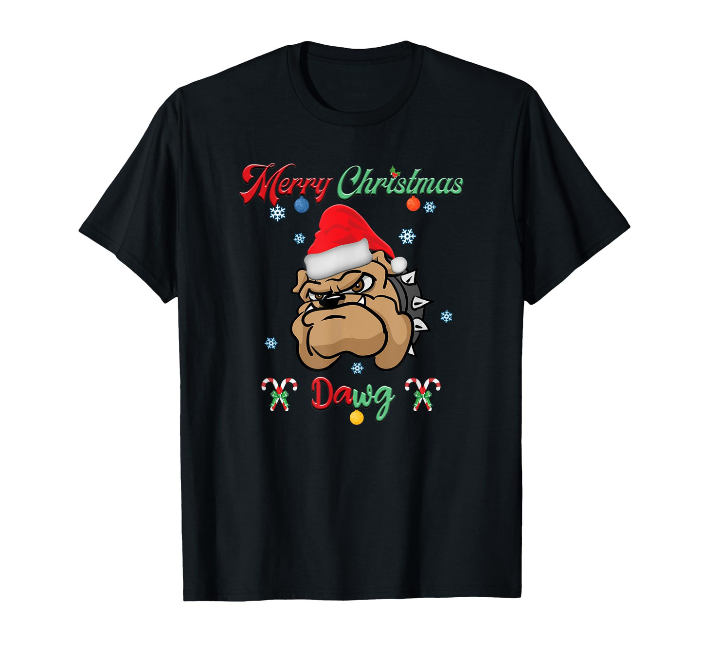 Merry Christmas Dawg Bulldog Santa Hat Xmas Winter Snowflake T-Shirt for Men Women Kids