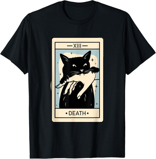 Black Cat Tarot Death Halloween Witchy Cat Lover Men Women T-Shirt