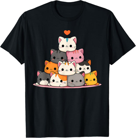Cat Cute Kitty Pile Cats Anime Kawaii Neko Gift Women Girls T-Shirt