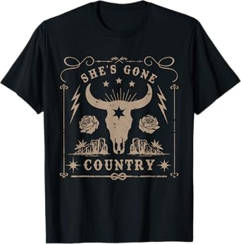 She's Gone Country Music Howdy Rodeo Bull Skull Western T-Shirt
