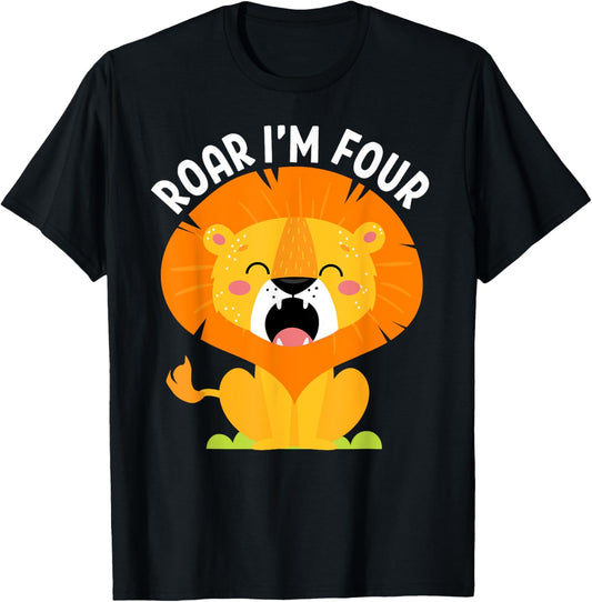 Roar I'm 4 4th Birthday Roaring Lion Safari Jungle Animal T-Shirt