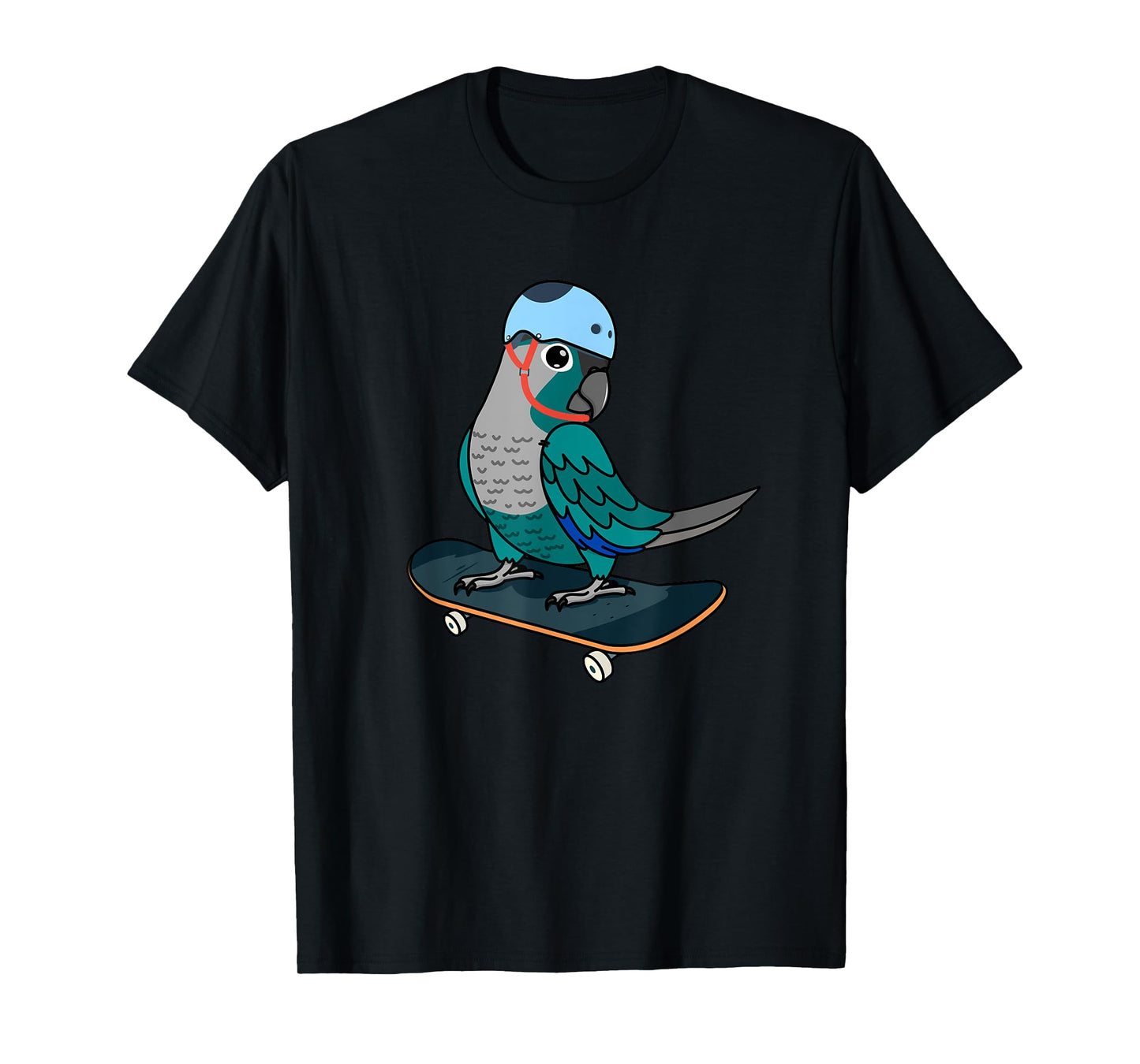 Skateboarding Parrot I Turquoise Green Cheek Conure T-Shirt
