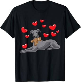 Italian Greyhound Dog With Stuffed Animal And Hearts T-Shirt