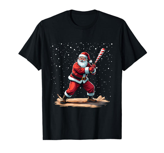 Santa Claus Baseball Player Christmas Winter Holiday Costume T-Shirt