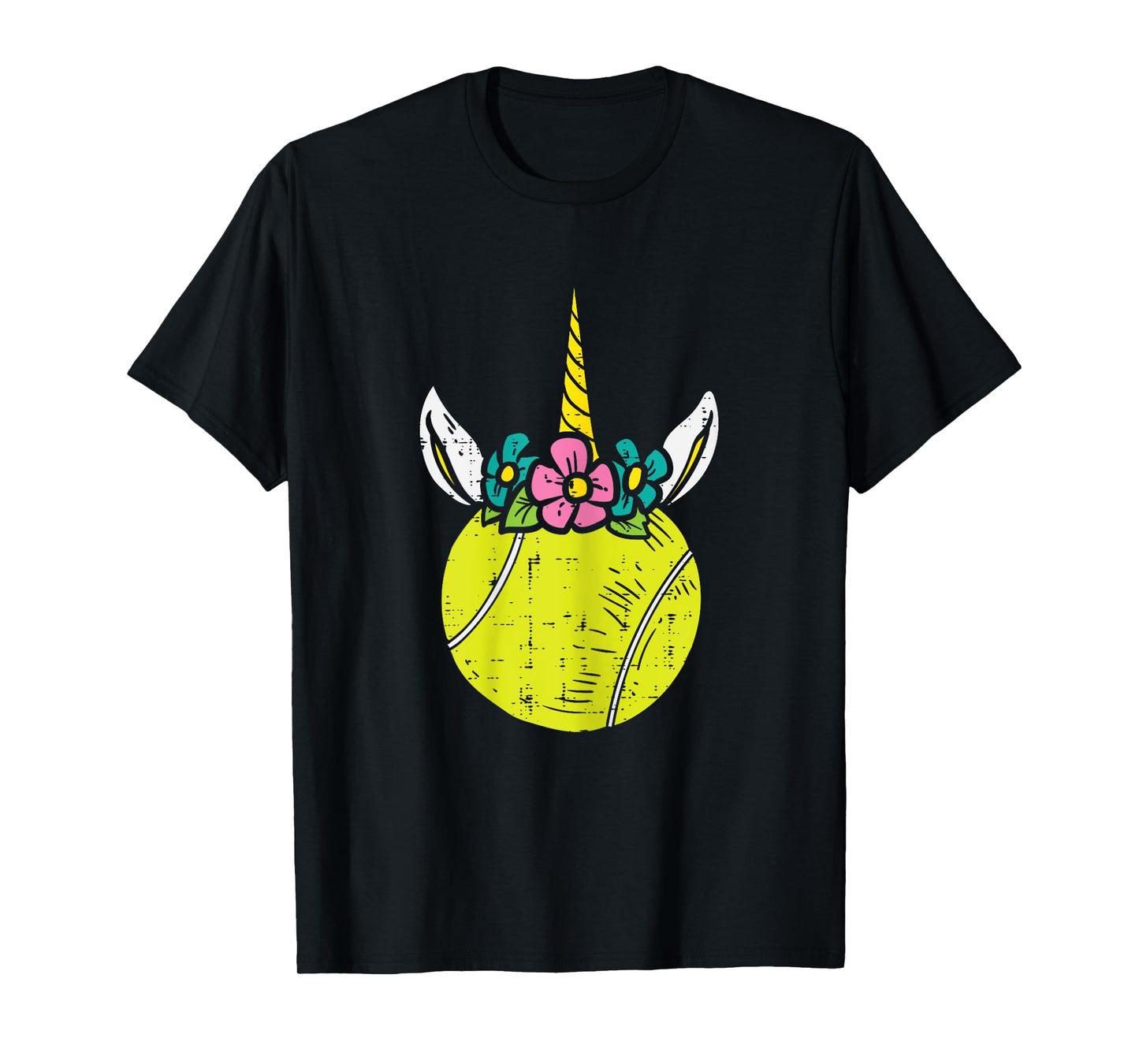 Unicorn Head Tennis Ball Cute Player Coach Women Girls Kids T-Shirt