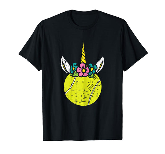 Unicorn Head Tennis Ball Cute Player Coach Women Girls Kids T-Shirt