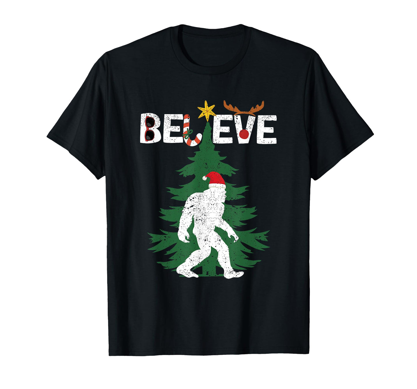 Believe Bigfoot Sasquatch Yeti Santa Hat Christmas Pajamas T-Shirt