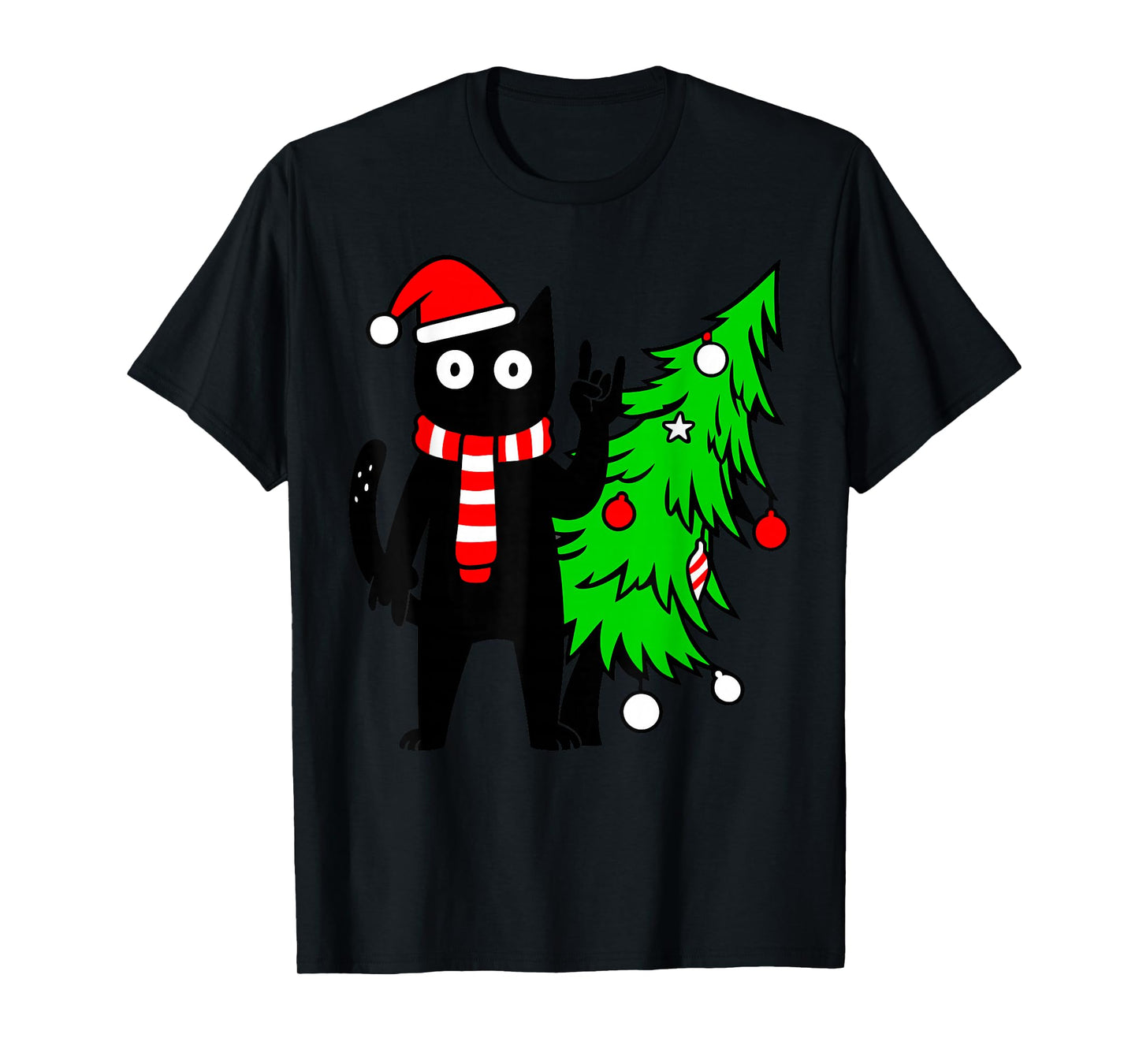 Christmas Cat for Women Men Family Funny Black Cat Tree T-Shirt