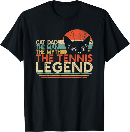 Mens Vintage Tennis Player Tee Cat Dad Man Myth Tennis Legend T-Shirt
