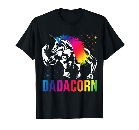 Dadacorn Muscle Fathers Day Joke Daddy Unicorn T-Shirt, Black, Small