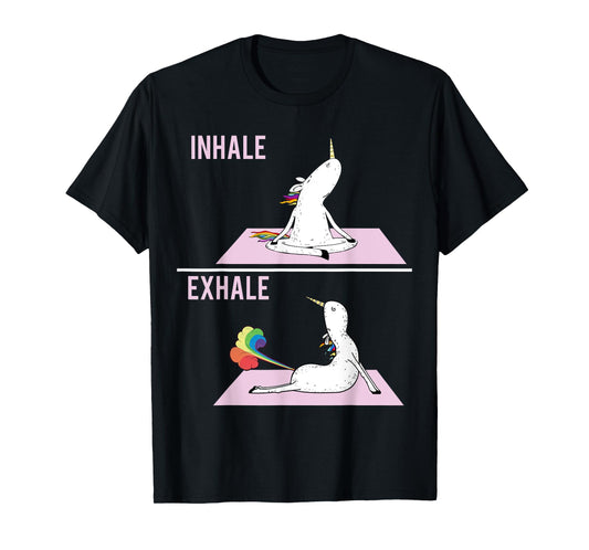 Funny Unicorn Yoga Pose Inhale Exhale Farting Unicorn T-Shirt
