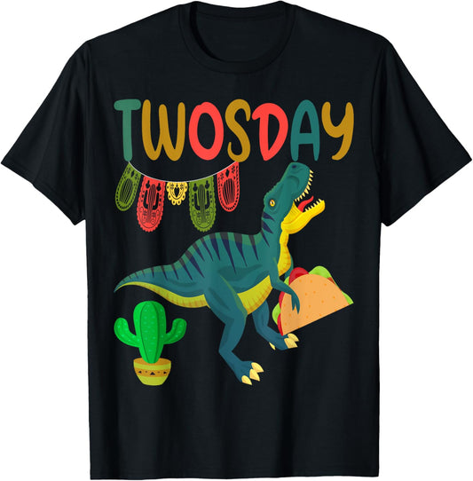 Taco Twosday Toddler Dinosaur 2nd Birthday Cinco De Mayo T-Shirt