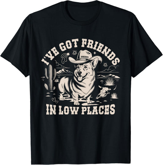 Vintage Western Cowboy Corgi Funny Saying I've Got Friends T-Shirt