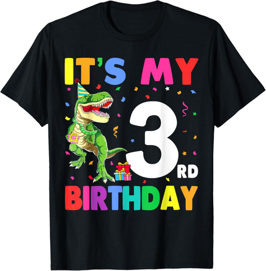Boys Three Rex Birthday Dinosaur 3 Year Old Its My Birthday T-Shirt