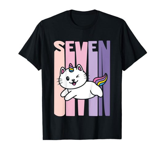 7 Year Old Cute Caticorn Cat Unicorn Birthday Girl B-day T-Shirt