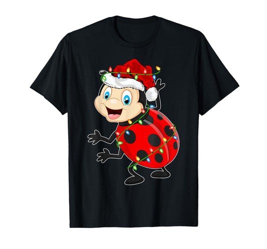 Xmas Lights Santa Hat Ladybug Christmas T-Shirt