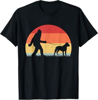Vintage Bigfoot Walking Pit bull Dog Sasquatch Funny Gifts T-Shirt