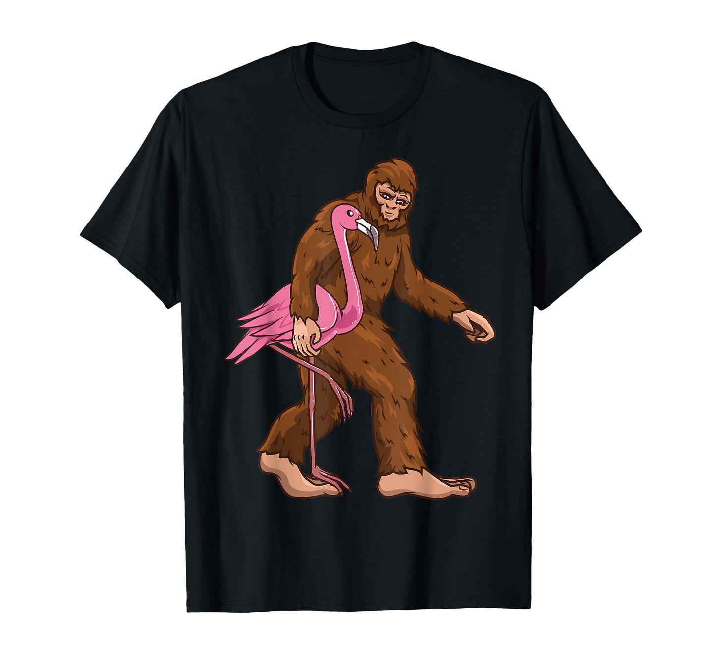 Bigfoot Flamingo Bird Sasquatch Men Women Funny Graphic Tee T-Shirt