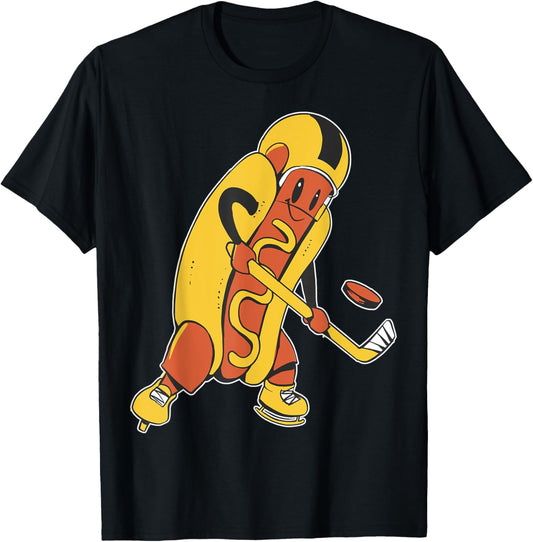 Hotdog Funky Food Playing Ice-Hockey Sports Lover Funny T-Shirt