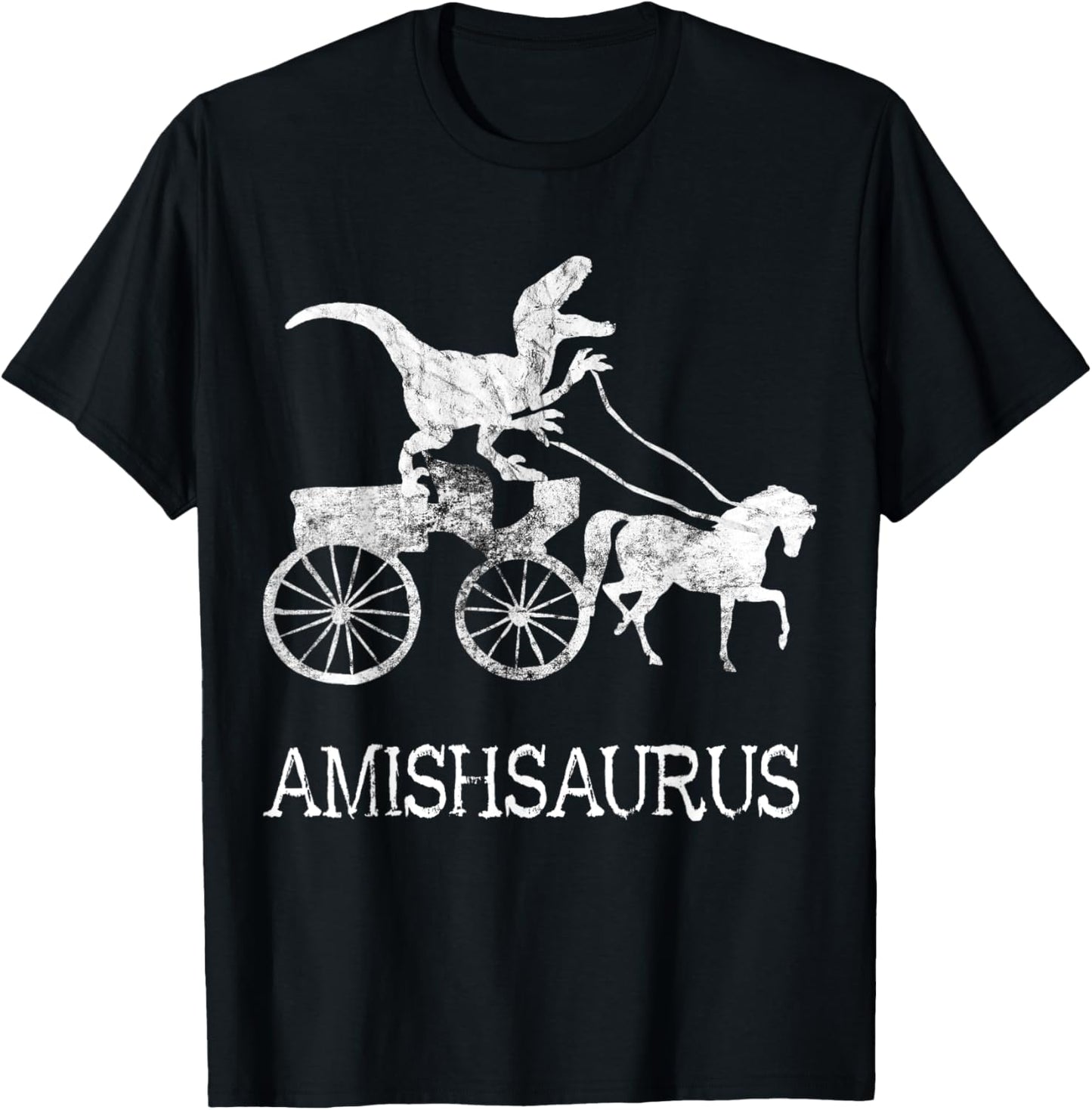 Amish Saurus Dinosaurs Horse Riding Buggy Funny Dino T-Rex T-Shirt