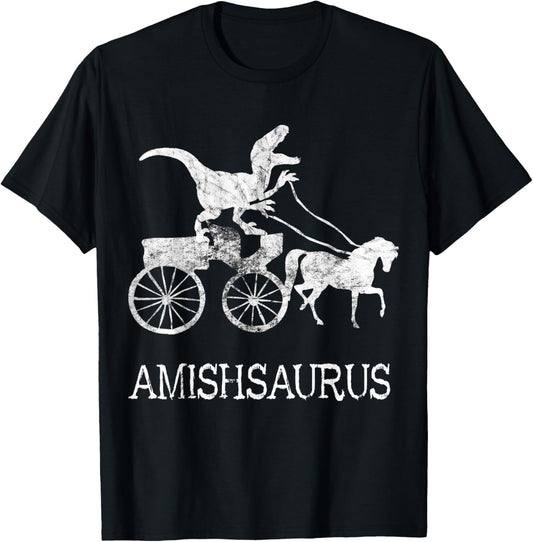 Amish Saurus Dinosaurs Horse Riding Buggy Funny Dino T-Rex T-Shirt