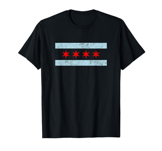 Sweet Vintage Retro Chicago Flag Red Six Pointed Stars T-Shirt