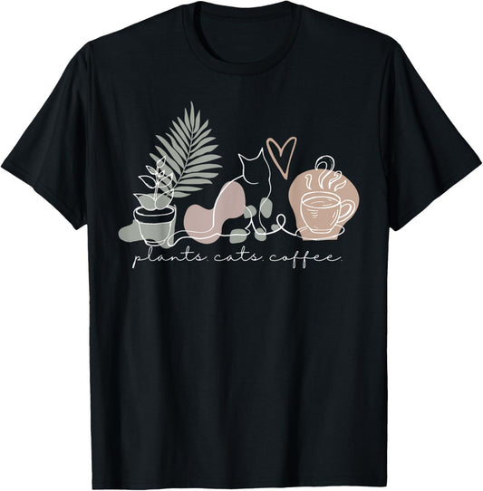 Plants Cats Coffee Cat Lover Gardening Succulent Plants T-Shirt