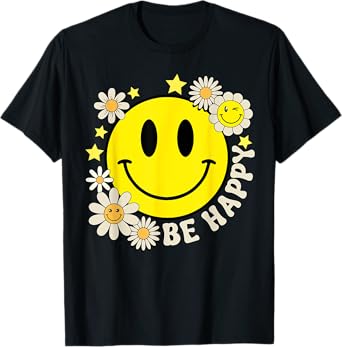 Cute Smile Face Flower Happy Face Flowers Heart Kids Girls T-Shirt