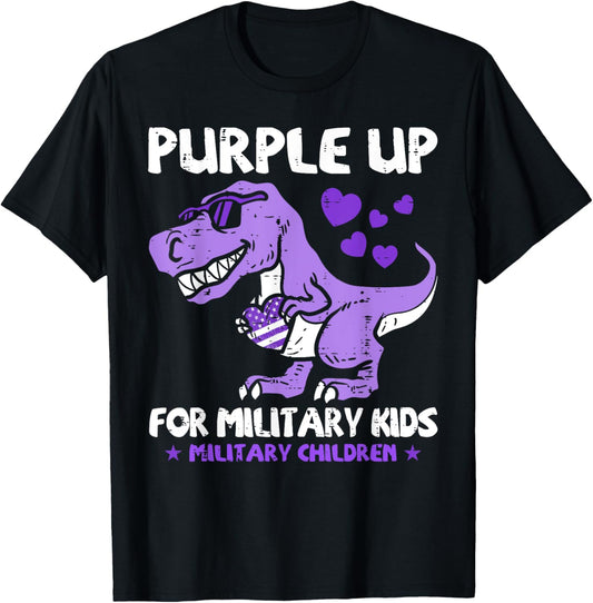 Dinosaur Purple Up for Military Kids Month Military Child T-Shirt