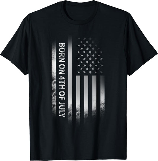 4th of July Birthday American Flag Born on the Fourth Tee T-Shirt