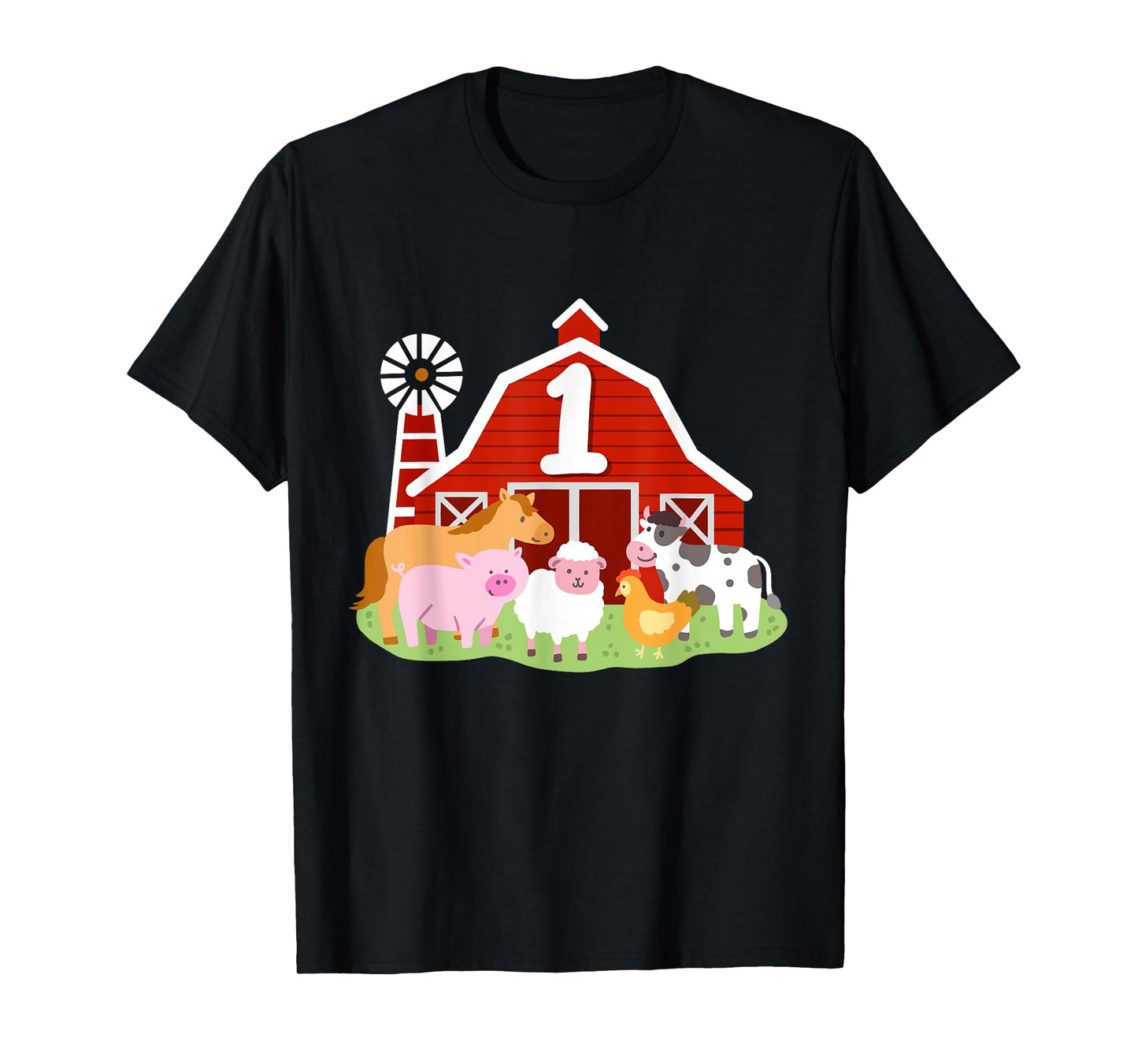 1st Birthday Farm Animals Bday Party 1 Year Old Boy Toddler T-Shirt
