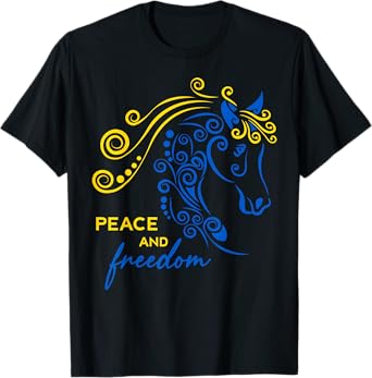 Ukraine Peace and Freedom Ukrainian Horse Flag Blue Yellow T-Shirt