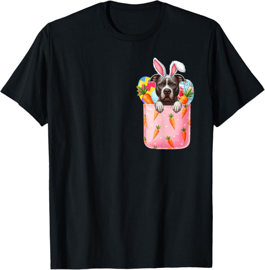 Easter Eggs Bunny Pit Bull In Carrots Pocket Owner Kids T-Shirt