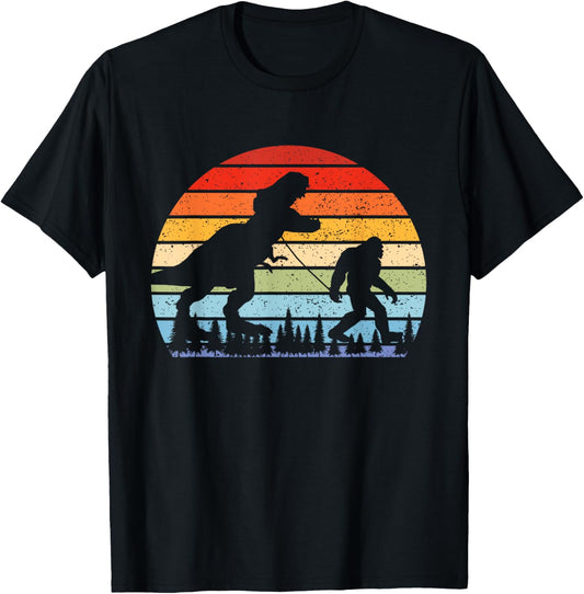 Vintage Bigfoot Walking T-Rex Retro Retro Sunset T-Shirt