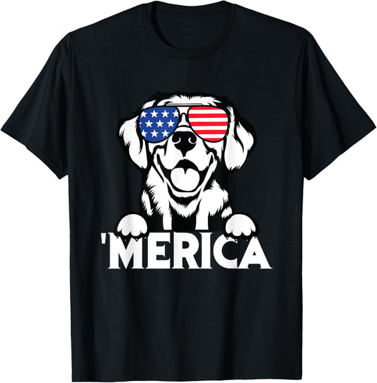 Merica Dog Animal Red White USA Flag Independence Freedom T-Shirt