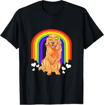 Golden Retriever Dog LGBT-Q Pride Gay Rainbow Flag T-Shirt