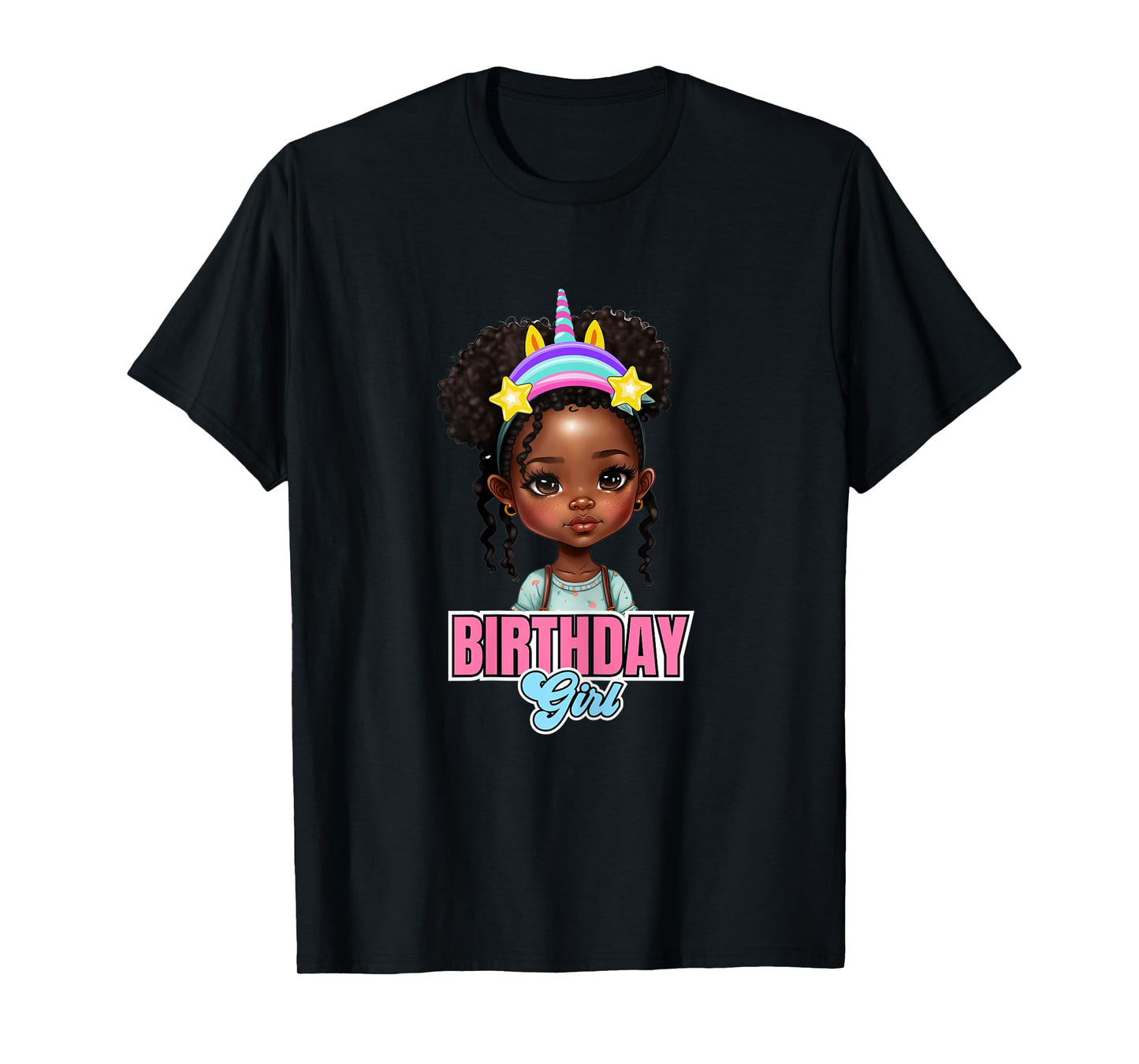 Kids Black Girl Birthday Melanin Kids Afro Puff Unicorn Girl T-Shirt