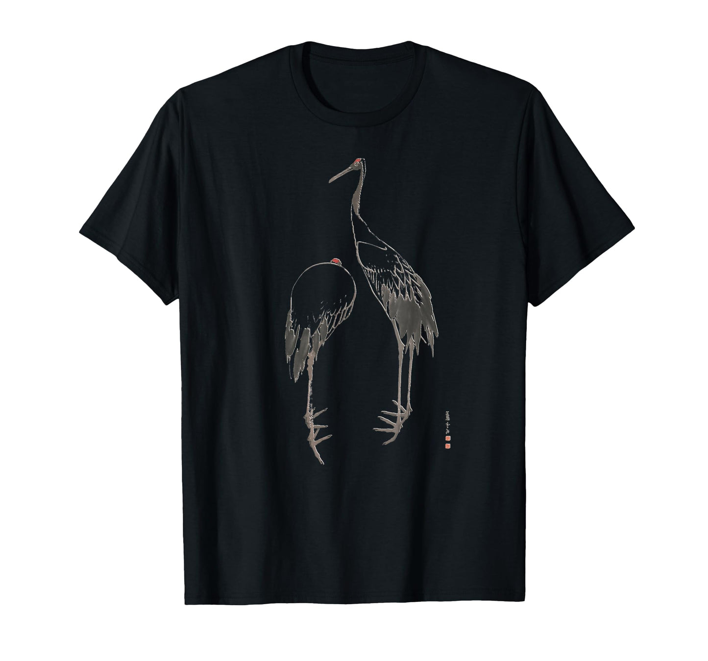 Vintage Classic Art Japanese Red-Crowned Crane Birds Stylish T-Shirt